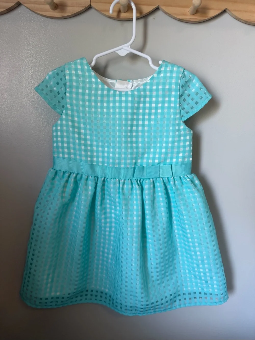 The Children’s Place Girls 4T Blue Gingham Jacquard Fit & Flare Bow Dress